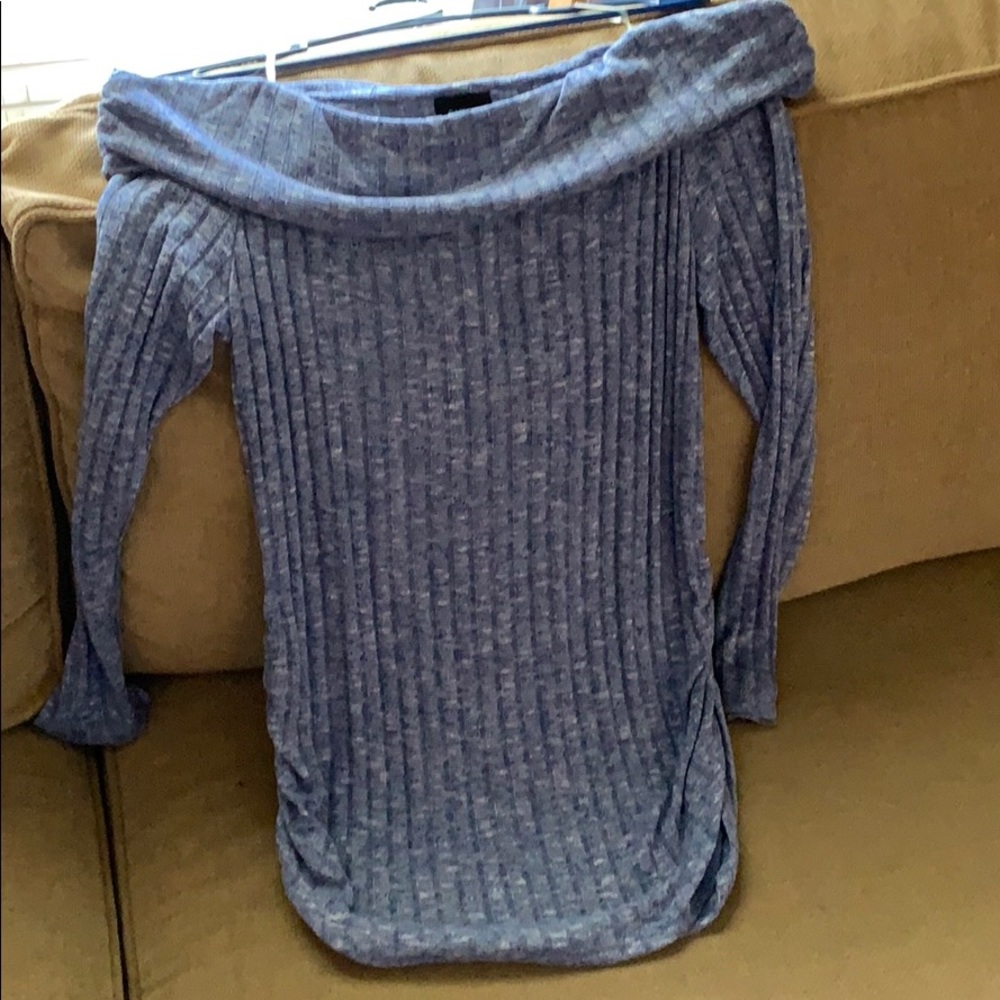 Off shoulder Long Sleeve Heather Blue Top